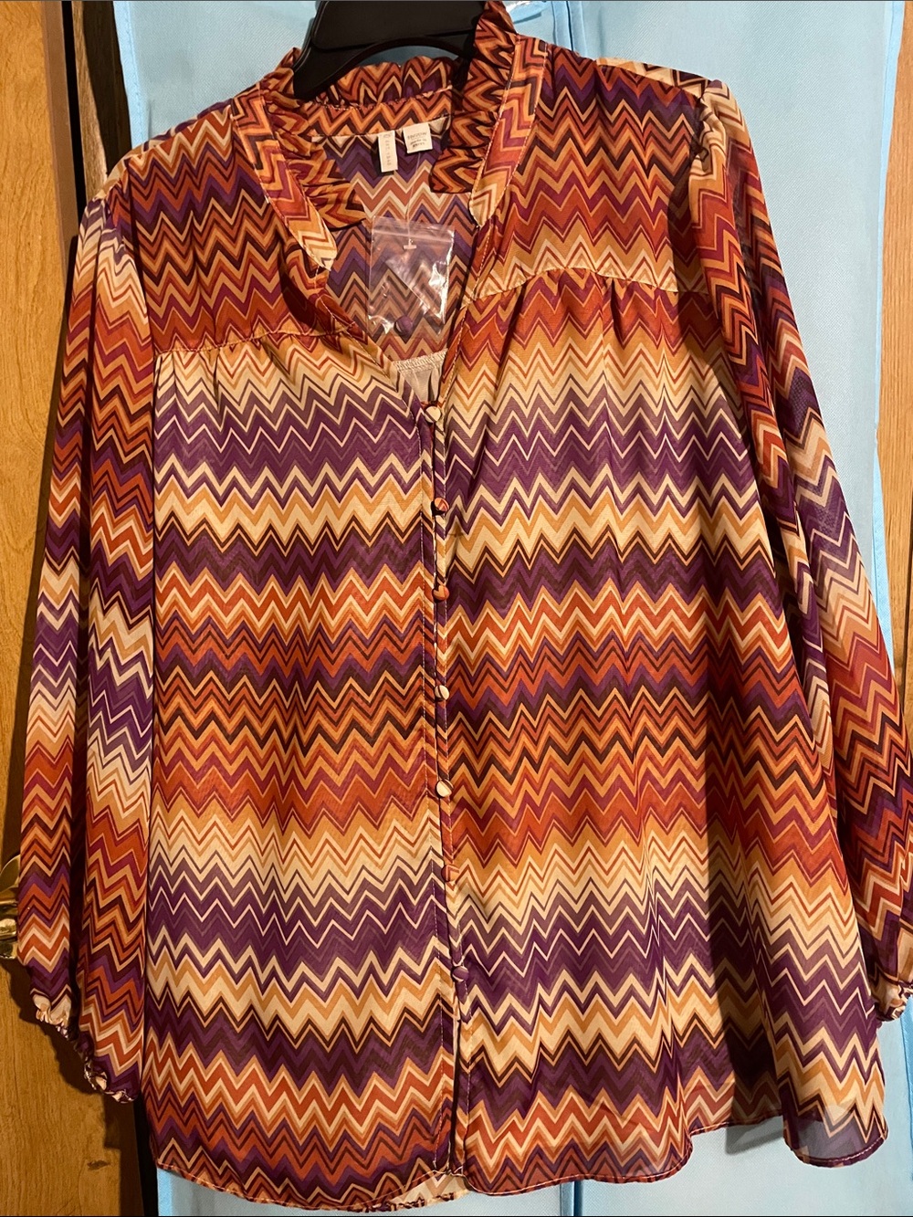Women's Chevron Button-Front Blouse - Purple & Orange